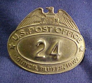 Antique U.  S.  Post Office Council Bluffs,  Iowa Hat Badge Pin Walter & Sons Ny
