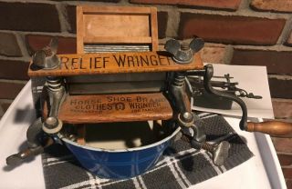 Antique Relief Wringer Salesman Sample With Washtub And Board