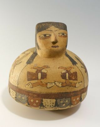 Pre - Columbian Style Nazca Polychrome Snake God Spouted Pottery Vessel Whistle
