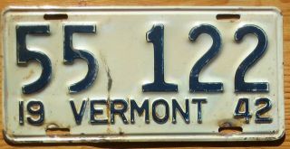 1942 Vermont License Plate Number Tag
