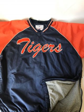 Vtg Mlb Detroit Tigers Baseball Lined Windbreaker Pullover V - Neck Jacket Xl
