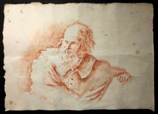 17th C.  Old Master Antique Gouache Red Chalk Drawing Sketch Follower Guercino