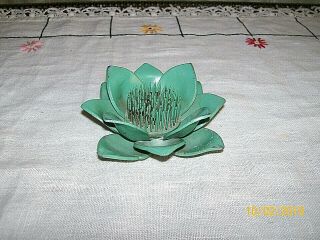 Vintage Heavy Green Metal Lotus Flower Design Needle - Style Flower Frog / 3 - 3/4 "