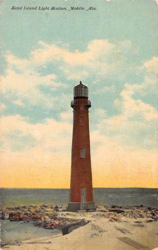Mobile Alabama Sand Island Light Station Vintage Postcard Ji657662