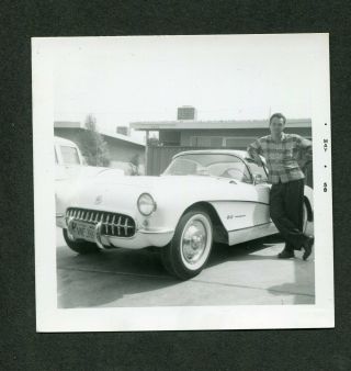 Vintage Car Photo Proud Owner Man W/ 1957 Corvette Fuelie 394003