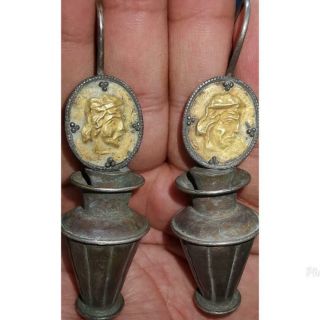 1st Century Ancient Rare Lovely Gold Gilding Silver Wonderful Earings 55