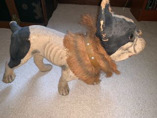 Rare Antique Growling French Bull Dog Pull Toy Automaton Paper Mache 2