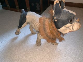 Rare Antique Growling French Bull Dog Pull Toy Automaton Paper Mache 3
