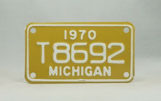 1970 Michigan Motorcycle License Plate - Near