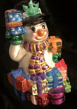 5 " Christopher Radko Snowman Glass Christmas Ornament Vintage Retired Box