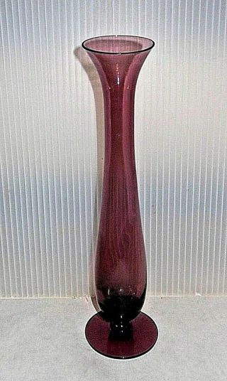 Mid Century Vintage Amethyst Purple Glass Hand Blown Footed Bud Vase 10 "