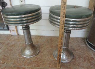 2 Vintage Deco Ice Cream Counter / Diner / Soda Fountain Stools Swivel Seats