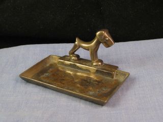 Antique Brass Vintage Art Deco Terrier Scottie Dog Pin Card Tray Dish