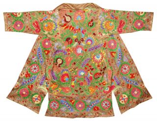 Vintage Gorgeous Uzbek Silk Embroidered Robe From Bukhara A12778