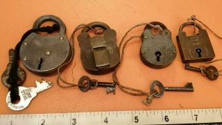 4 Vintage Steel And Brass Padlocks With Keys