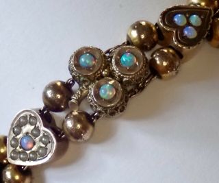 Antique Victorian Gold Filled Opal Ruby Paste Pearl Pearl Slide Bracelet