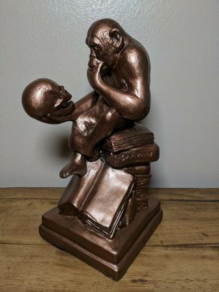 Vintage 1962 Austin Productions Darwin Monkey Plaster Cast Statue Bronzed 13.  5 "