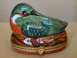 Vintage Tiffany Limoges French Figural Trinket Box – Tiffany Green Kingfish Bird