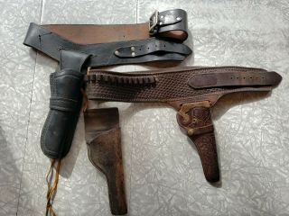 Set Vintage Leather Cowboy Western Gun Belts And Holsters Eubanks