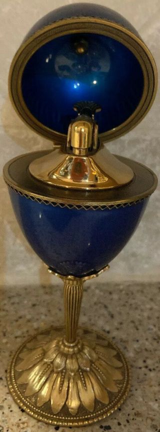 Vintage Lighter On Stand Cobalt Blue And Gold Tone