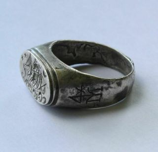 Medieval Silver 15th - 16th Century Merchant Shippers Signet Ring 15,  25 Gram