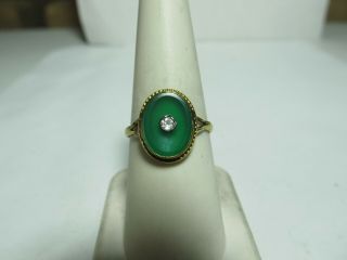 Antique 14k Solid Gold Ring With Natural Green Onyx