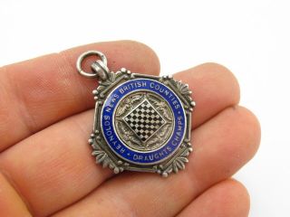 Vintage Sterling Silver 925 Pocket Watch Albert Chain Fob Draughts Medal