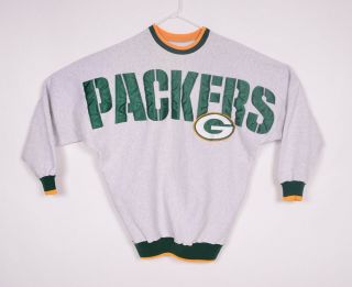 Vtg Green Bay Packers Mens Sz Xl Gray Sweatshirt Huge Letters Legends Athletic