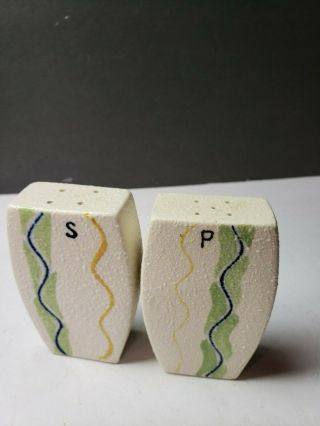 Vintage 1960s Mid Century Modern Flat Salt And Pepper Shakers Squiggle Pattern