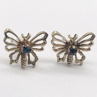 Vintage Solid 9ct Gold Sapphire Set Butterfly Stud Ladies Earrings