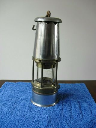 Antique The Wolf Safety Lamp Co.  Brass & Steel Miners Oil Lamp