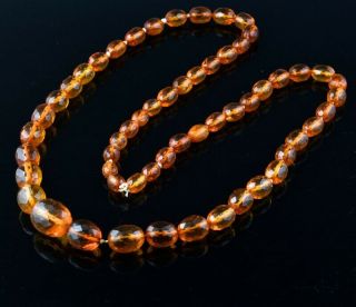 Vintage Facet Cut Cherry Amber Design Graduated Bead Long Necklace