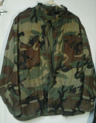Us Army Vtg Bdu Woodland Camouflage Military Field Jacket Coat Cold Weather Sz M