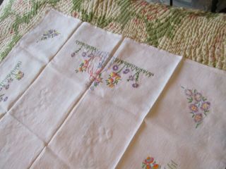 Vintage Hand Embroidered Tablecloth - CRINOLINE LADIES & FLORAL ' S 3