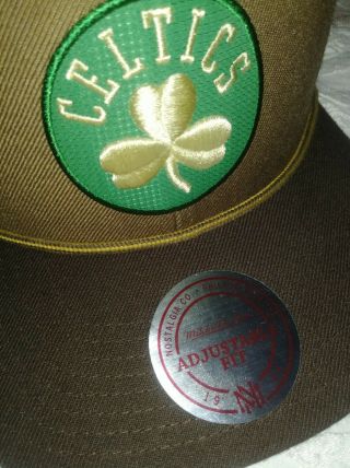 Boston Celtics Mens Mitchell & Ness Adjustable High Crown Brown/ Camo Hat Cap