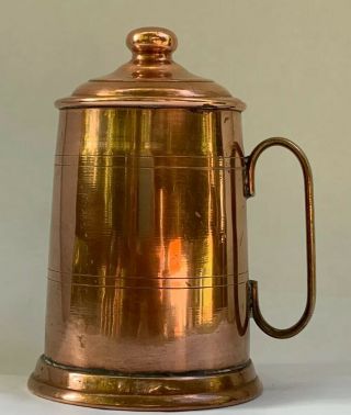 Vintage Copper Mug / Stein / Tankard W/lid,  Brass Handle - Made In Portugal 6 "
