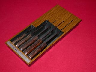 Vintage Chefco 5 Piece Full Tang Wood Handle Knife Set Wall Mount Staorage Rack
