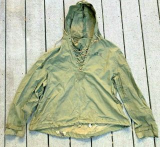 Vtg 1940s Ww2 Usn Wet Weather Hooded Pullover Rain Deck Parka Jacket L Nxsx41126