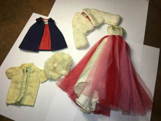 Vintage Bubble Cut Barbie Doll Clothes Cloth Tags 1961 Gown Coat Japan