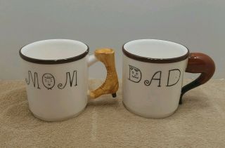Set Of 2 Rare - Vintage Lefton Pipe Handled Dad & Shoe Handle Mom Coffee/tea Mug