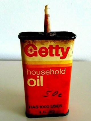 Vintage Getty Household Oil Tin Can 4 Oz,  Empty,