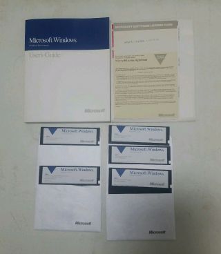 Vtg Microsoft Windows 3.  0 Graphical Environment 5 Floppy Disks Set License Card