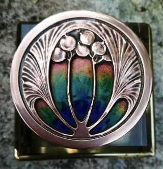 Glasgow School Art Nouveau Copper Brass Enamel Jugendstil Glass Inkwell 3