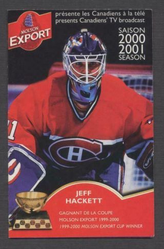 2000 - 01 Montreal Canadiens Nhl Hockey Pocket Schedule Jeff Hackett