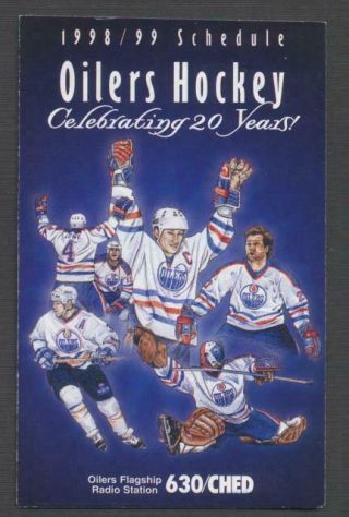 1998 - 99 Edmonton Oilers Nhl Hockey Pocket Schedule Wayne Gretzky
