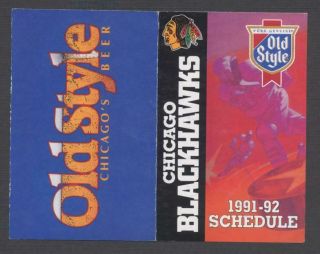 1991 - 92 Chicago Blackhawks Nhl Hockey Schedule Old Style