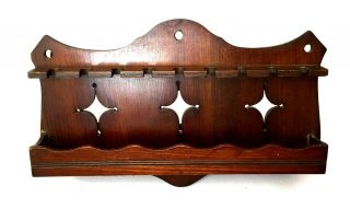 VINTAGE ARTS&CRAFTS WOODEN WALL HANGING PIPE STAND RACK FOR 9 PIPES 2
