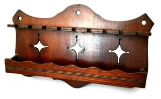 VINTAGE ARTS&CRAFTS WOODEN WALL HANGING PIPE STAND RACK FOR 9 PIPES 3