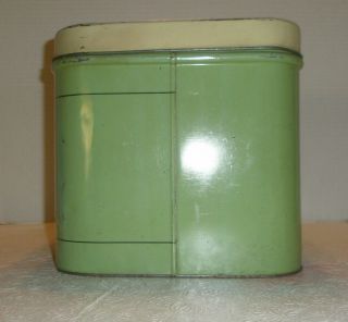 Vintage Tin Bread Box Farmhouse Style Litho Print Lady Green Beige HInged Lid 2