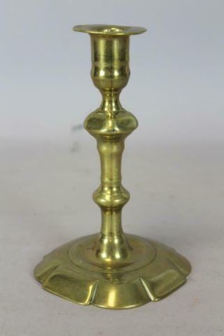 Early 18th C English Qa Brass Candlestick Baluster Form And A Petal Base